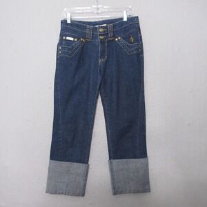 Baby Phat Y2K Jeans Gold Accent Embellished Pockets Cuff‎ Cropped Denim